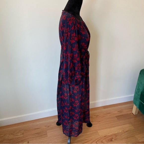 Madewell No.6 Vintage Rose Blue Red Silk Floral Printed Silk Magical Dress EUC 6